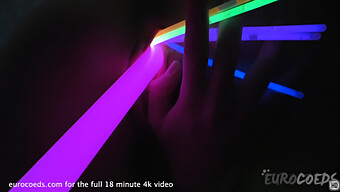 Beautiful Busty Amateur Uses Glow Sticks For Creative Self-Pleasure