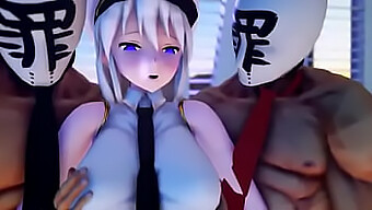 Azurlane Mmd वीडियो में बड़े प्राकृतिक स्तन और मौखिक सेक्स