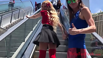 Blonde American Slut Flaunts Thong On Las Vegas Strip